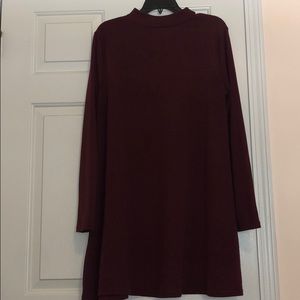 Burgundy high neck light weight sweater dress.